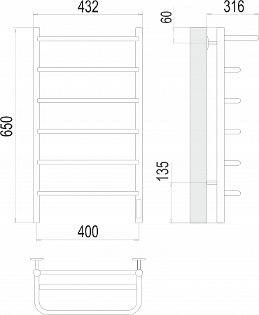 Полка П6 400х650 Электро (quick touch) Полотенцесушитель  TERMINUS Владимир - фото 3