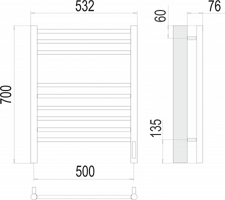 Аврора П9 500х700 электро (sensor quick touch)  Полотенцесушитель TERMINUS Владимир - фото 3