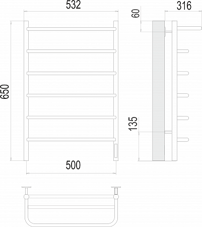 Полка П6 500х650 Электро (quick touch) Полотенцесушитель  TERMINUS Владимир - фото 3